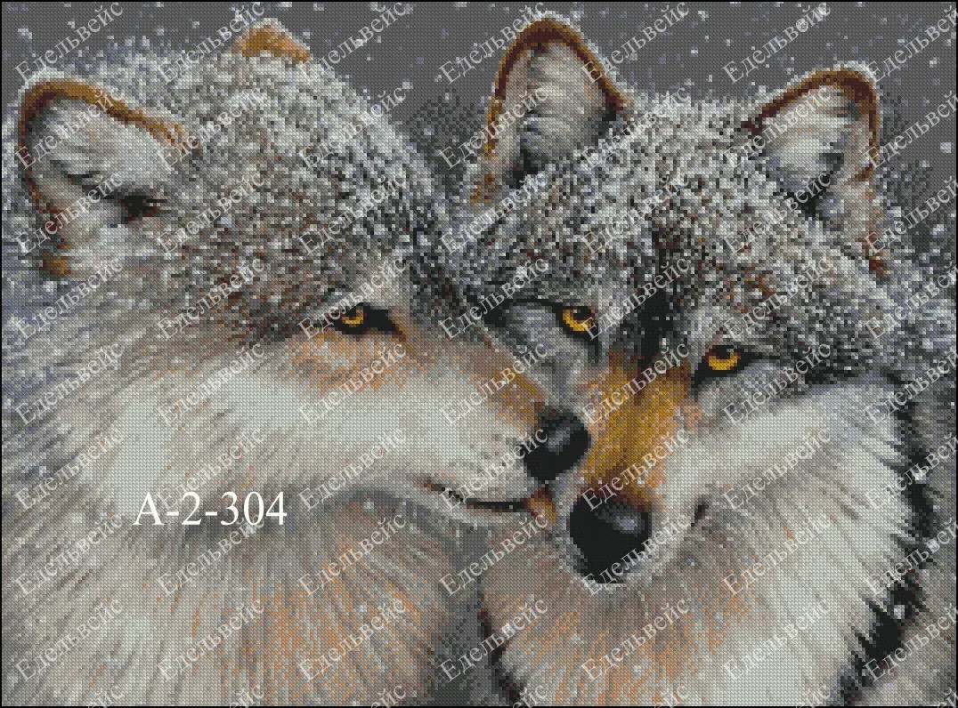 Схема вишивки бісером на атласі Любов вовків А-2-304