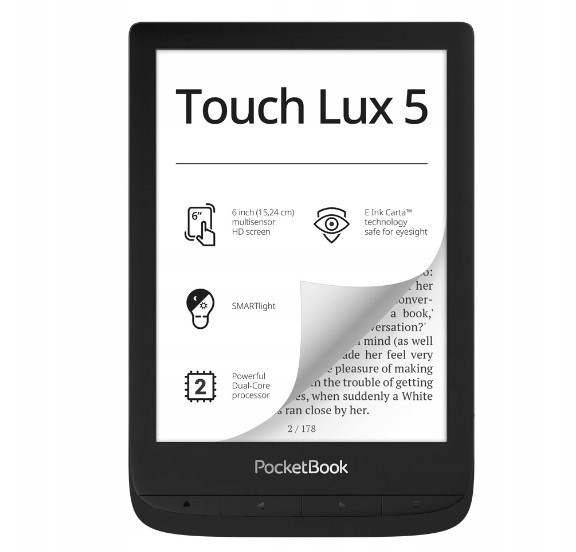Електронна книга PocketBook Touch Lux 5 8 GB 6" чорний + чохол Shell New
