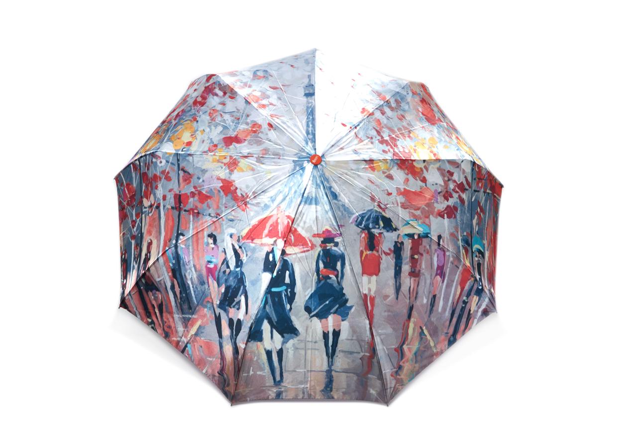 Стильна атласна жіноча парасолька півавтомат з пейзажами Парижа
