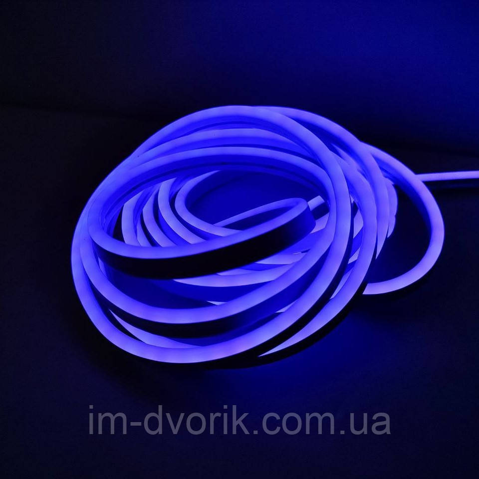 Неон світлодіодний 12V синій 5м (кр. 2,5 см) 12Вт smd2835 6х12мм (neon flex mini)