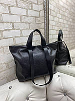 Женская черная синяя бордовая графитовая сумка большая формат А4 зернистая эко кожа