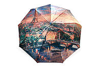 Стильный атласный женский зонт полуавтомат с пейзажами Парижа