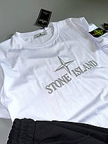 Літній чоловічий спортивний костюм футболка + шорти Stone Island White Black комплект Біла Туреччина вишивка, фото 3