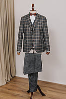 Костюм тройка для мужчин в классическом стиле серый пиджак с клетчатым узором в коричневых тонах брюки и жилет 46