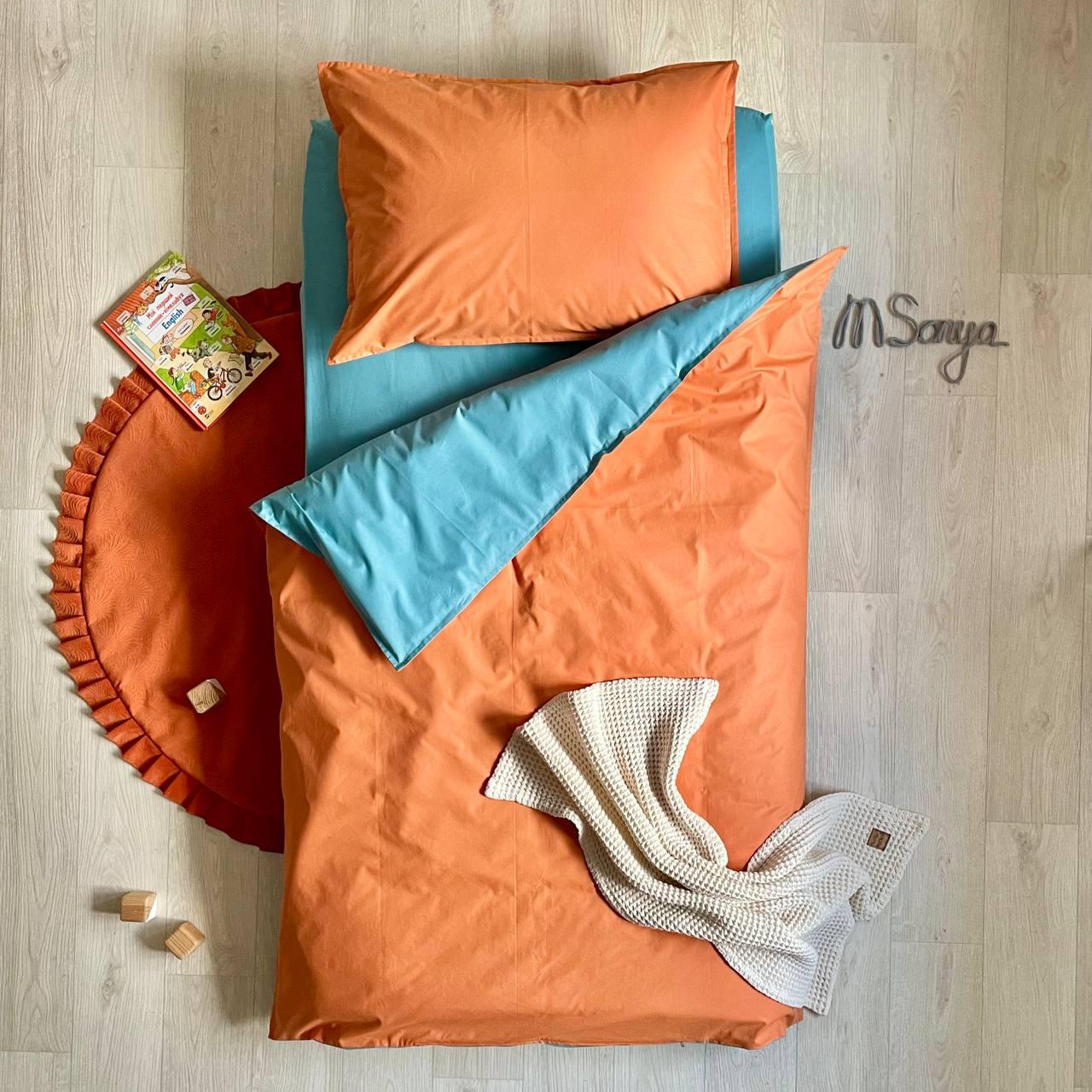 Підлітковий комплект дитячої постільної білизни Baby Chic Ясла поплін теракотовий+аквамарин 3 предм, фото 1