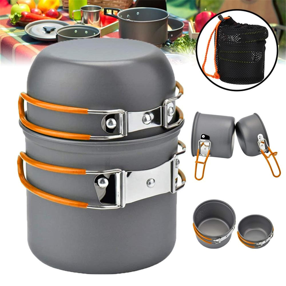 Набір туристичного посуду Cooking Set DS-101, помаранчеві ручки