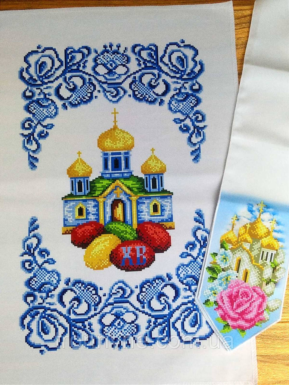 Набір для вишивання бісером Великоднійрушник 30х45 см і бант 12х140 см. Габардин
