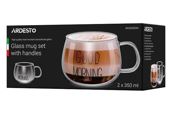 Набір чашок з ручками Ardesto Good Morning 350 мл 2 шт AR2635GM, фото 4