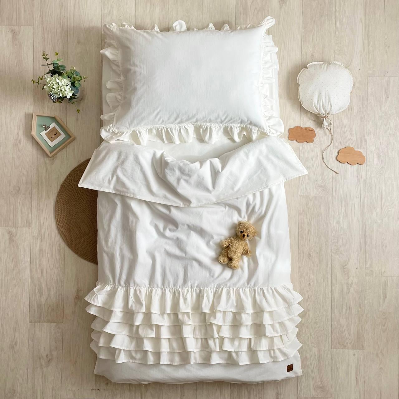 Підлітковий комплект постільної білизни Baby Chic ясла варенка з рюшами молочний