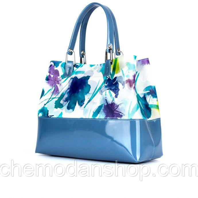Сумка Assa жіноча шкіряна ірис блакитної лакованої шкіри 995Б./2-1