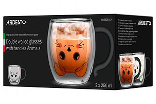 Набір чашок з подвійними стінками Ardesto Animals 250 мл 2 шт AR2625ACH, фото 5