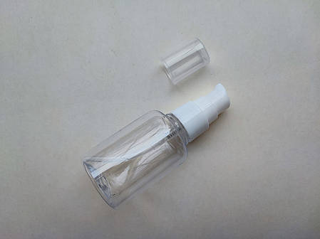 50мл/20мм бочка з білим дозатором 20/410 для крема, геля, масла ПЕТ круглий флакон пластиковий, пластмасовий в комплекті, фото 1