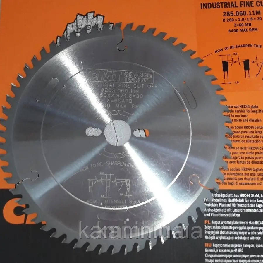 СМТ 285.060.10M Пила HM D=250 F=30 Z=60N K=3,2/2 для поздовжнього і поперечного пиляння, фото 1