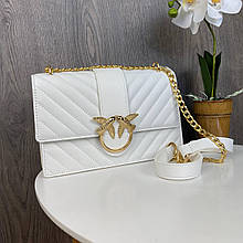 Жіноча міні сумочка на ланцюжку Пінко біла золотиста Pinko