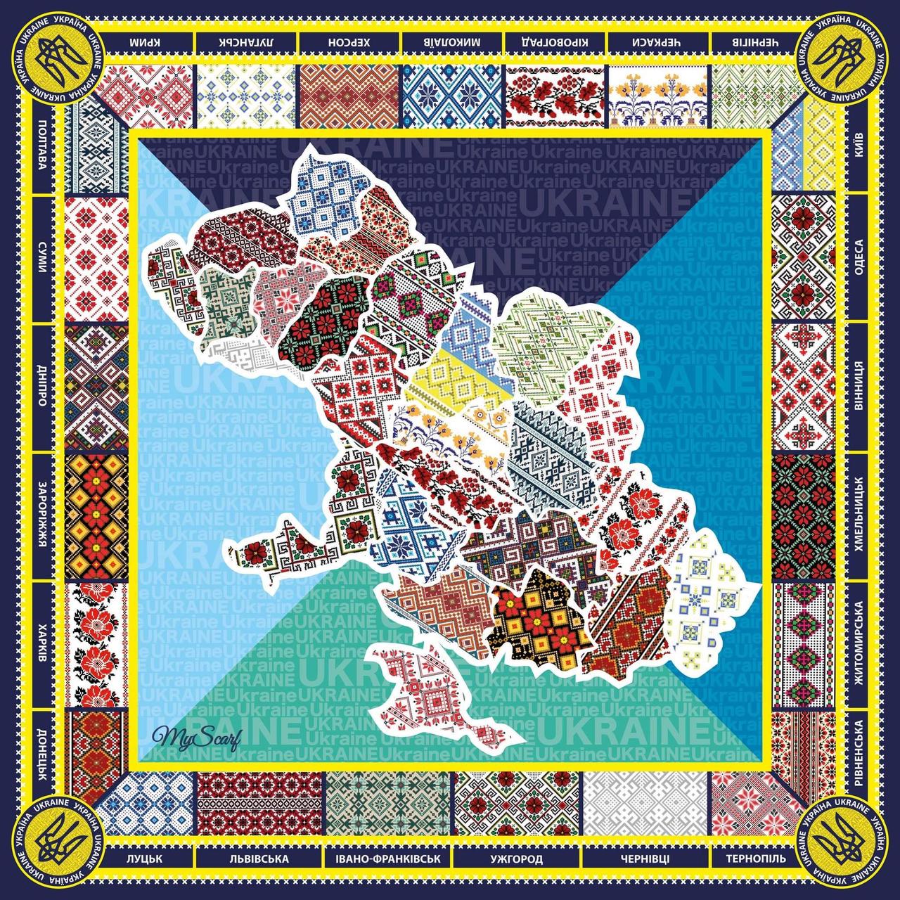 Дизайнерська яскрава хустка "Орнамент незламност"  колекція "ДНК Украіна""