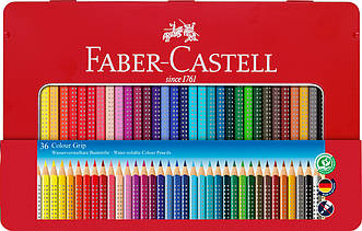 Олівці кольорові акварельні Faber-Castell Grip 2001 тригранні 36 кольорів, металева коробка, 112435