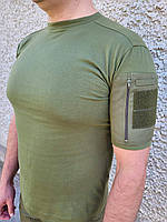 Тактична футболка хакі з липучками під шеврони та карманом короткий рукав 42-76 розмір