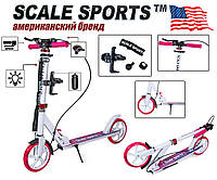 Самокат двухколесный Scale Sports SS-18 розовый с ручным тормозом, фонарик, складная конструкция