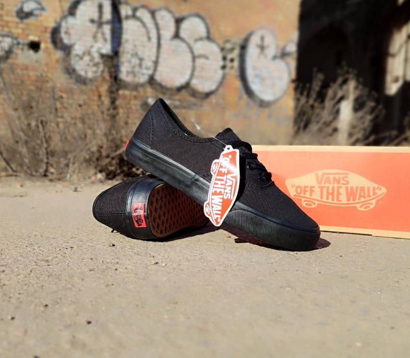 Кеди VANS Authentic ALL BLACK кросівки ЧОРНІ на Чорній підошві ВАНС текстиль унісекс кросівки кріпери демі, фото 1