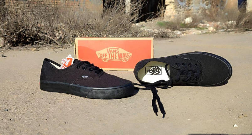 Кеди VANS Authentic ALL BLACK кросівки ЧОРНІ на Чорній підошві ВАНС текстиль унісекс кросівки кріпери демі, фото 3