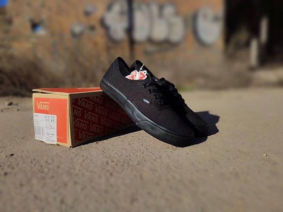 Кеди VANS Authentic ALL BLACK кросівки ЧОРНІ на Чорній підошві ВАНС текстиль унісекс кросівки кріпери демі, фото 4
