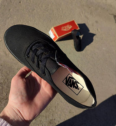 Кеди VANS Authentic ALL BLACK кросівки ЧОРНІ на Чорній підошві ВАНС текстиль унісекс кросівки кріпери демі, фото 5