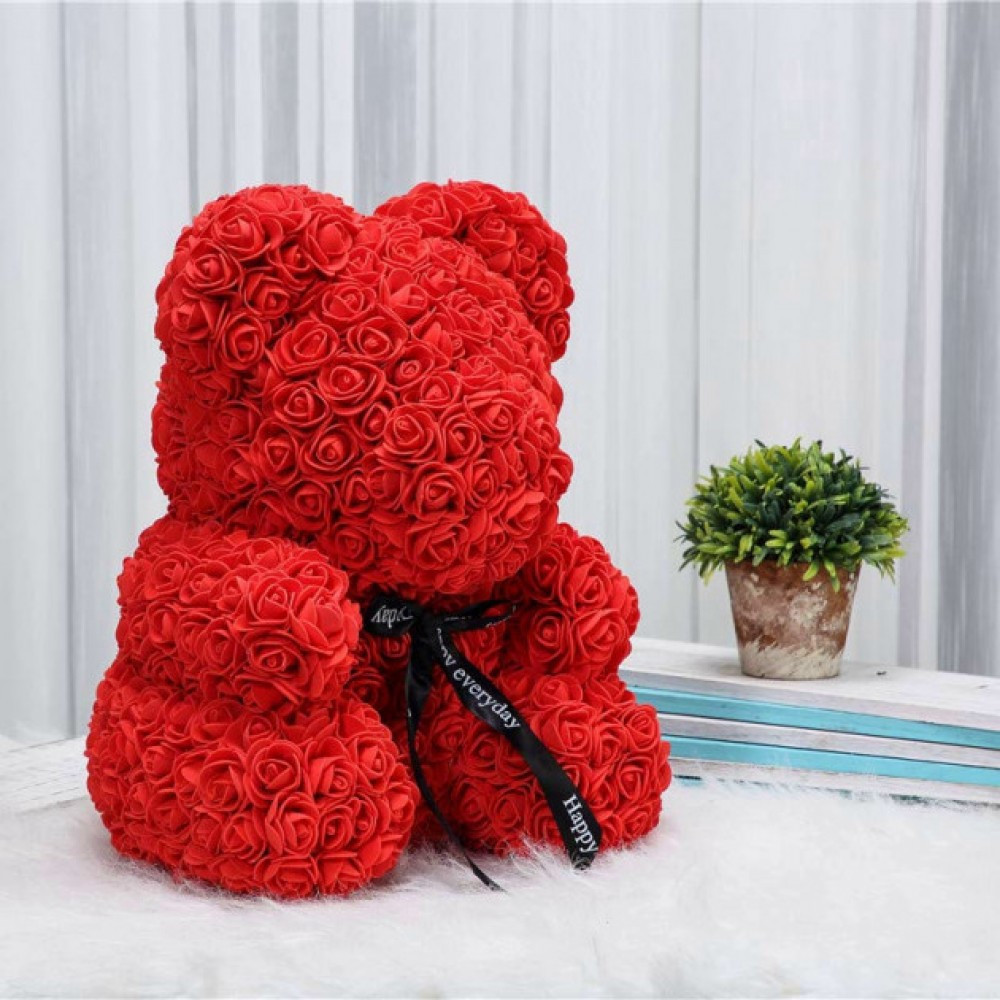 Ведмедик із 3D троянд 25 см у гарному подарунковому пакованні ведмедик Тедді з троянд