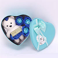 Набор Коробка в форме сердца подарочное мыло в форме роз Синий