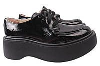Туфли женские из натуральной лаковой кожи, на платформе, на шнуровке, цвет черный, Украина Vadrus, 38