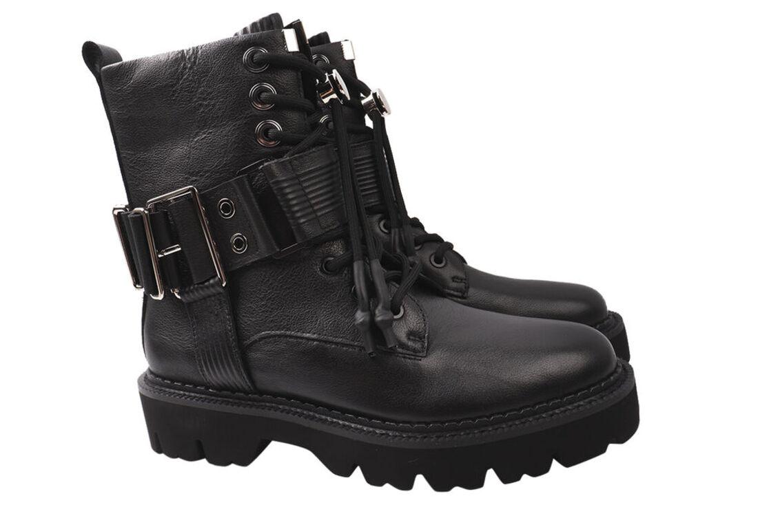 Черевики жіночі з натуральної шкіри, на платформі, високі, на шнурівці, чорні, Sasha Fabiani, 38, фото 1