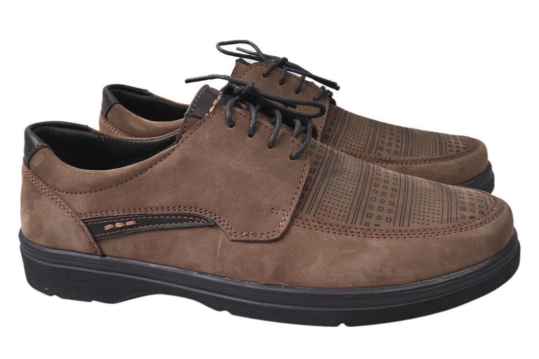 Туфлі комфорт чоловічі з натуральної шкіри (нубук), на низькому ходу, на шнурівці, Визон, Vadrus, 45