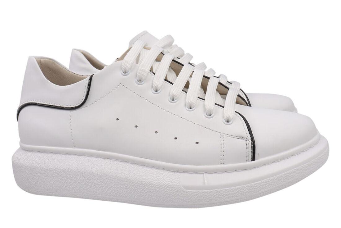 Кеди чоловічі з натуральної шкіри, на низькому ходу, на шнурівці, колір білий, Vadrus, 42, фото 1