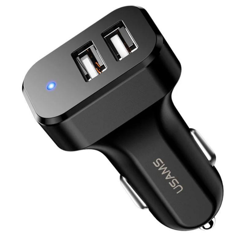 Адаптер автомобільний USAMS US-CC087 C13, 2USB, 2.1 A, чорний