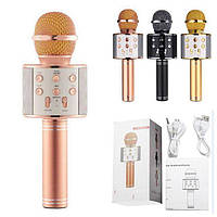 Bluetooth мікрофон-караоке WS-858 з динаміком (колонкою), слотом USB і FM тюнером (Чорний)