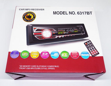 Автомагнітола 1DIN MP3-6317BT RGB/Bluetooth, Автомобільна магнітола, RGB панель + пульт управління
