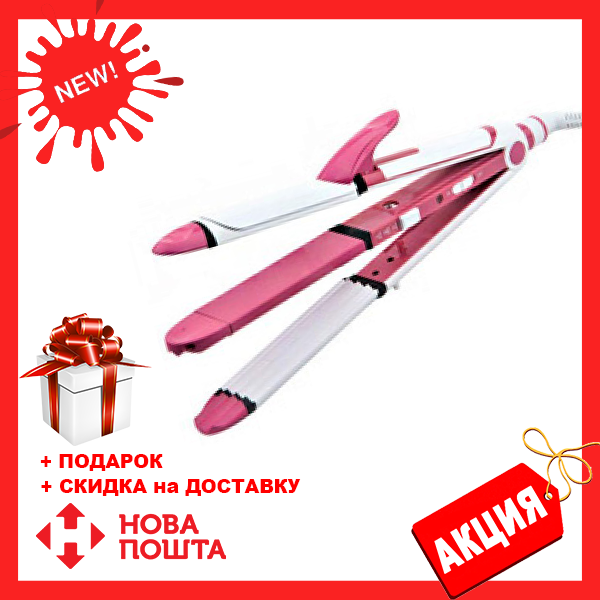 Багатофункціональна плойка для волосся Gemei GM 2921 3 в 1: випрямляч - щипці - гофре, випрямляч, фото 1
