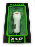 Зарядка автомобильная CAR CHARGER 12V 2 USB круглая белая с полоской