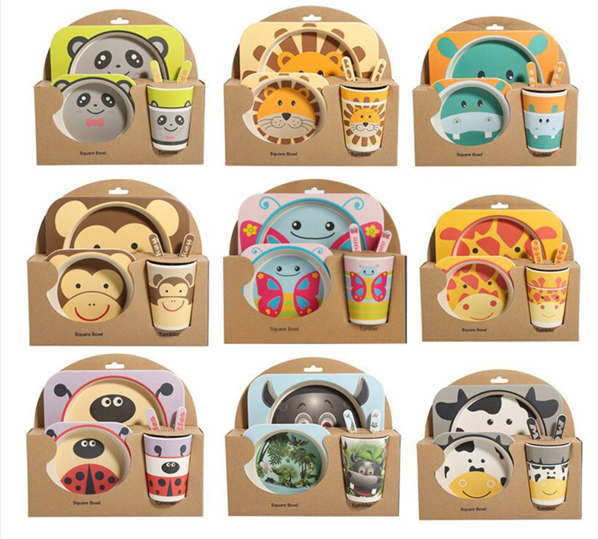 Набір дитячого бамбукового посуду Eco Bamboo fibre kids set 5 предметів, Комплект дитячого еко посуду, фото 1