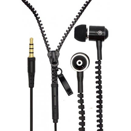 Дротові навушники на блискавці Zipper Earphones чорні | провідна гарнітура | навушники вкладиші, фото 2