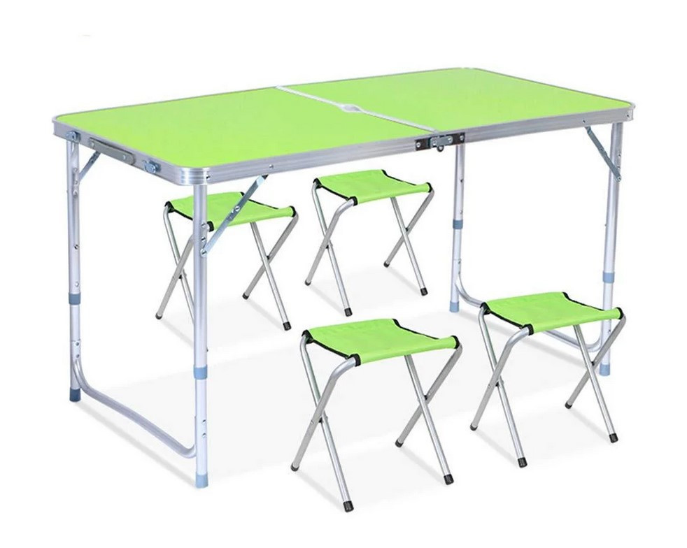 Стіл алюмінієвий валіза для пікніка зі стільцями (посилений) ЗЕЛЕНИЙ, Розкладний туристичний стіл