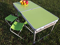 Стол алюминиевый чемодан для пикника со стульями ЗЕЛЕНЫЙ | Раскладной туристический стол