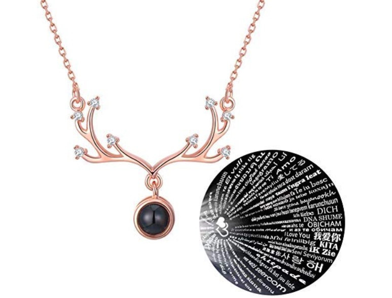 Кулон оленяти Я тебе люблю 100 мовами, Кулон-проектор, Підвіска на шию, Кулон-проектор, фото 1