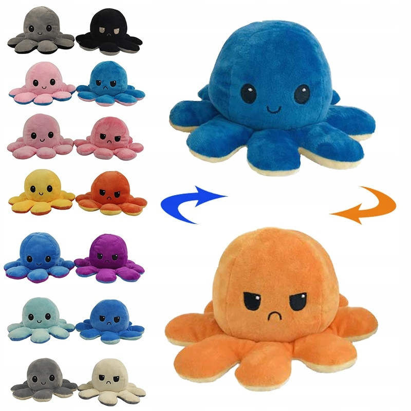 М'яка двостороння іграшка Восьминіг Changing color soft toys, Іграшка-перевертень, М'яка іграшка для дітей