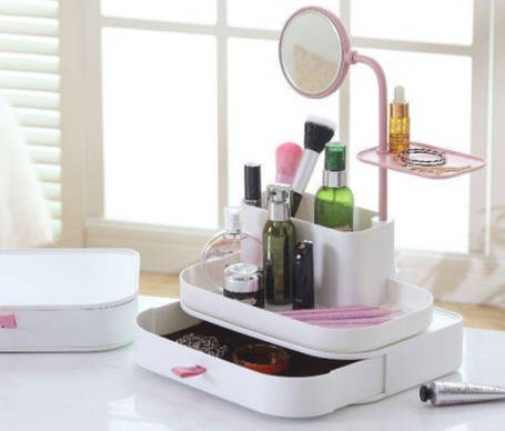 Косметик бокс Cosmetic rack with mirror White, Органайзер для косметики, фото 1