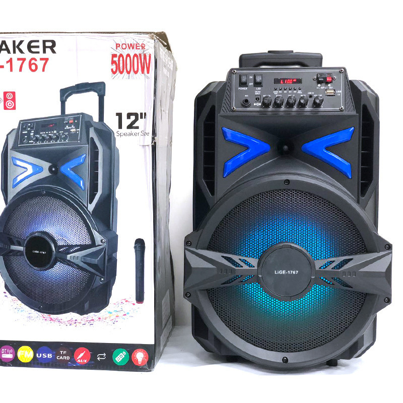 Переносна акумуляторна колонка з мікрофоном LiGE-1767 12"/USB/TF/FM/Bluetooth, Колонка-валіза, фото 1