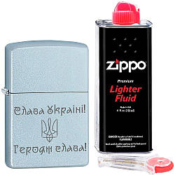 Зажигалка Zippo "Слава Україні! Героям слава!" 205 у наборі кремній і бензин зипо
