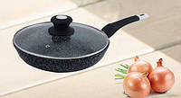 Сковорода с крышкой 18 см темный гранит UNIQUE UN-5142 | Антипригарная сковорода | Гранитная сковорода