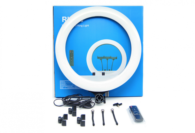 Кільцева LED лампа RL-18 (45 см) + пульт + сумка + 3 кріплення, Лампа-кільце для фото