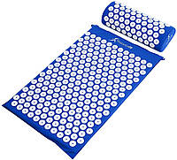 Коврик ортопедический массажный СИНИЙ Acupressure mat с подушкой | Колючий коврик | Коврик для массажа тела