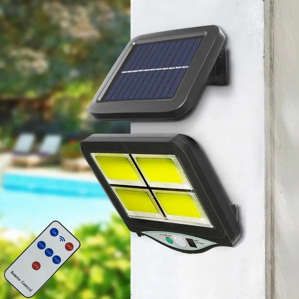 Вуличний ліхтар на сонячній батареї BK-128-4COB з пультом, Ліхтар-прожектор акумуляторний, фото 1